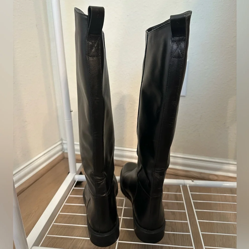 Massimo Dutti Black Leather Riding Boots - Picture 3 of 10